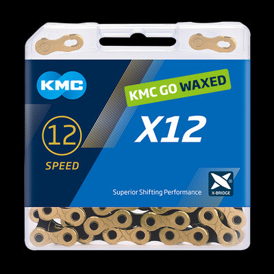 Kmc ketting x12 12v 126l waxed goud zwart