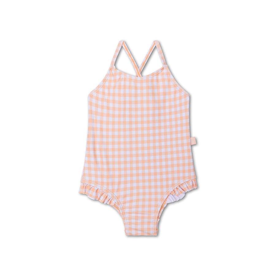 Sunset grid | oranje wit meisjes uv badpak