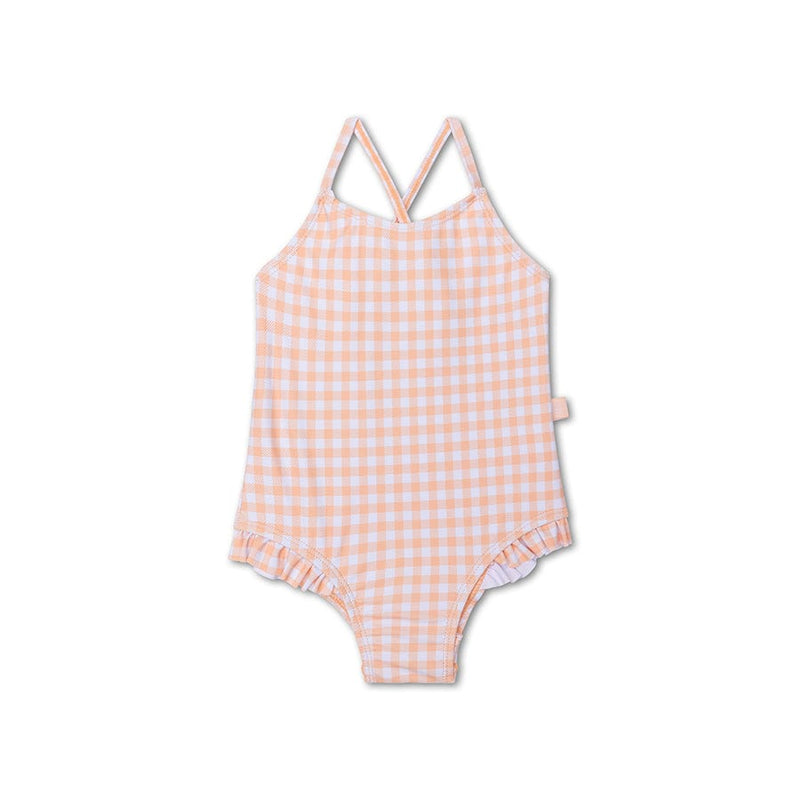 Sunset grid | oranje wit meisjes uv badpak