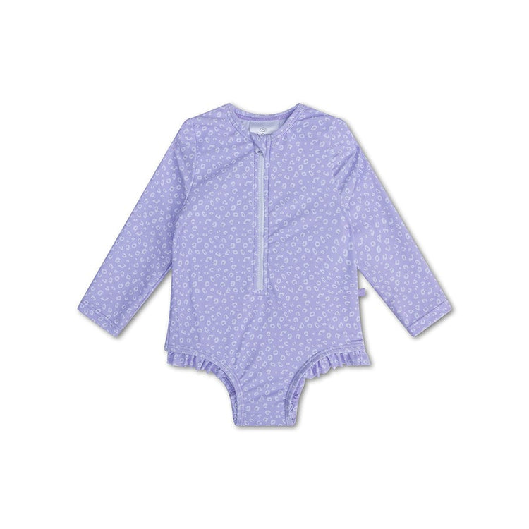 Leopard | lila meisjes uv badpak met lange mouwen