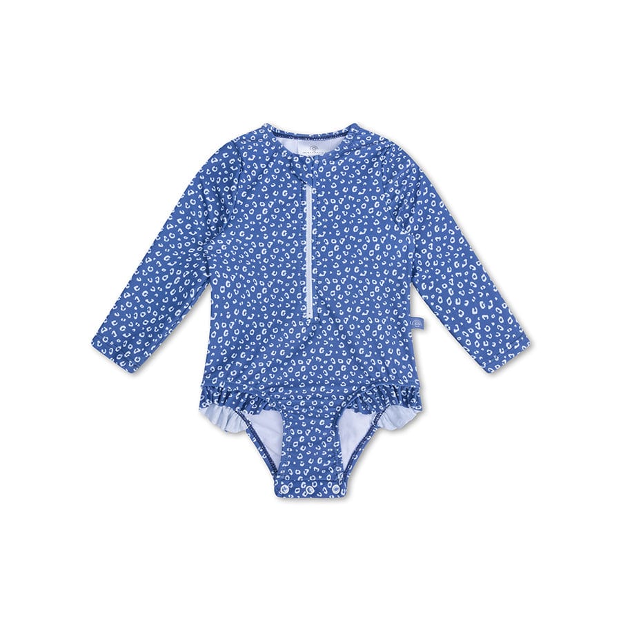 Leopard | blauw meisjes uv badpak met lange mouwen