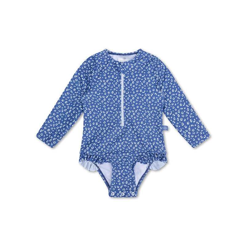 Leopard | blauw meisjes uv badpak met lange mouwen