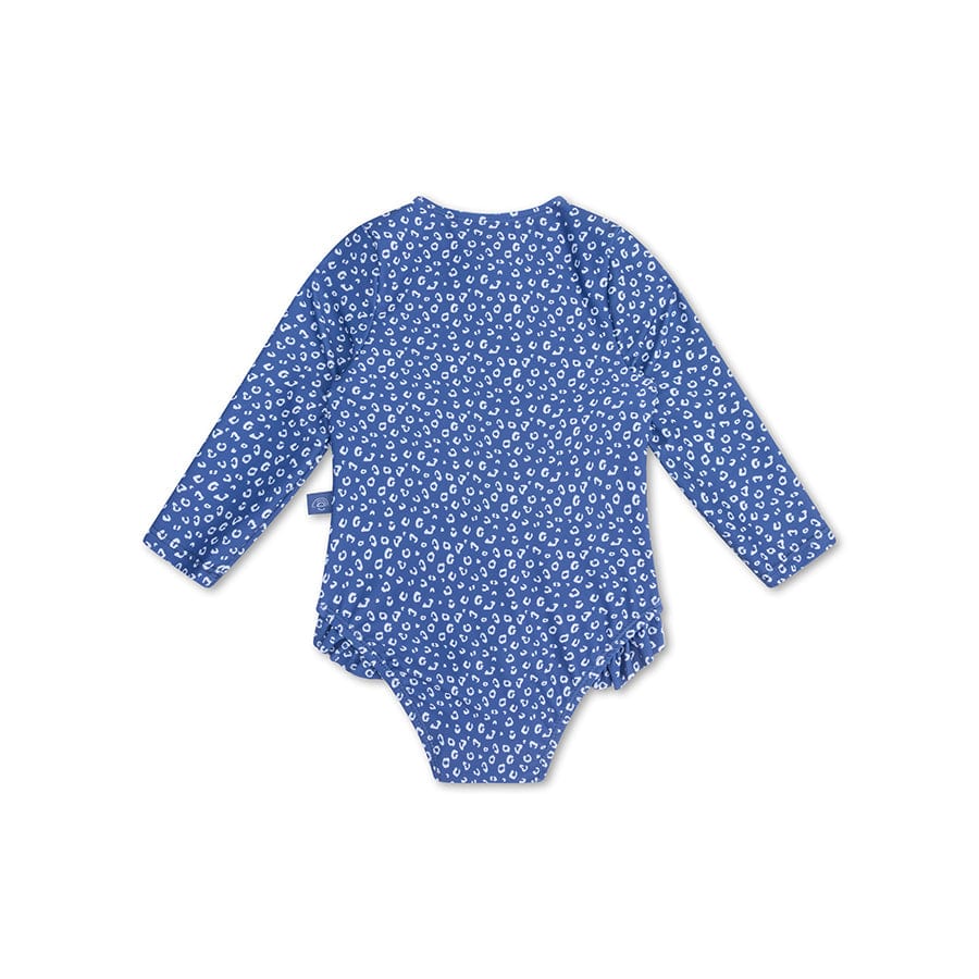 Leopard | blauw meisjes uv badpak met lange mouwen