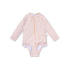 Sunset grid | oranje wit meisjes uv badpak met lange mouwen
