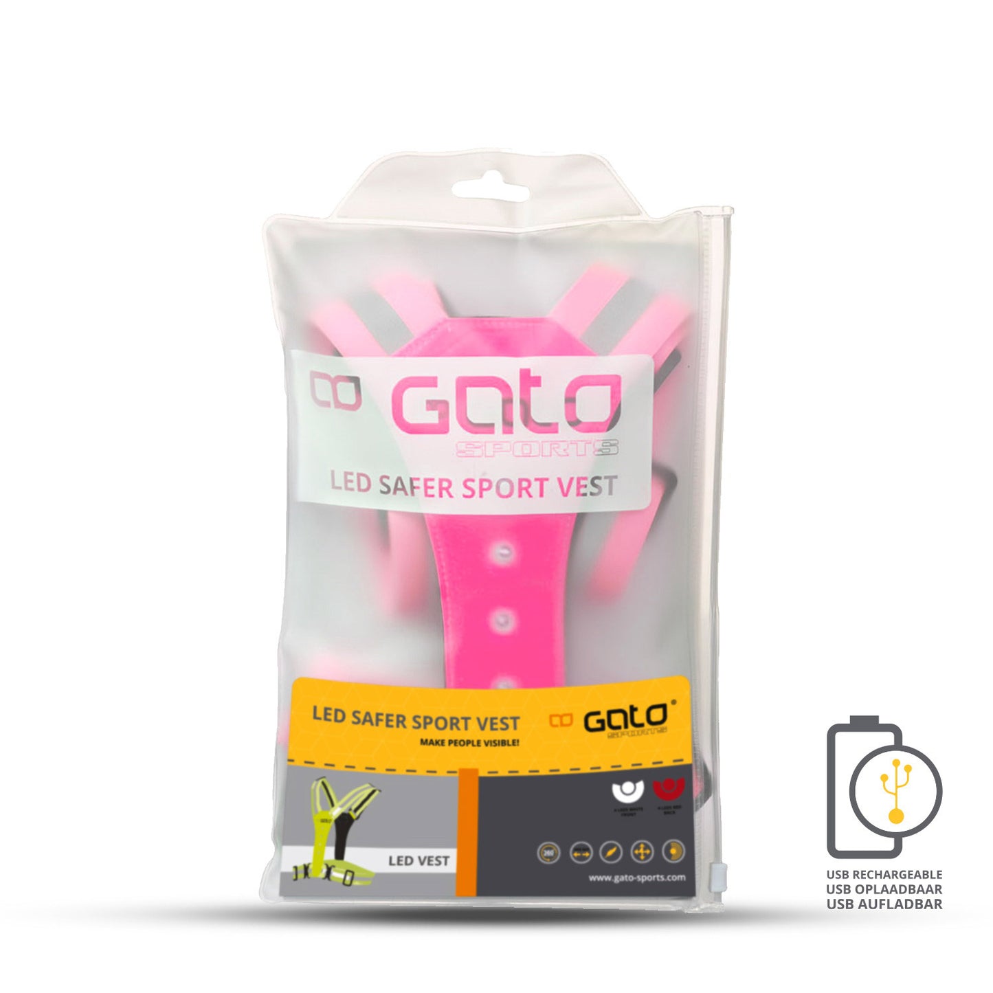 Gato Safer sport led vest usb hot pink one size