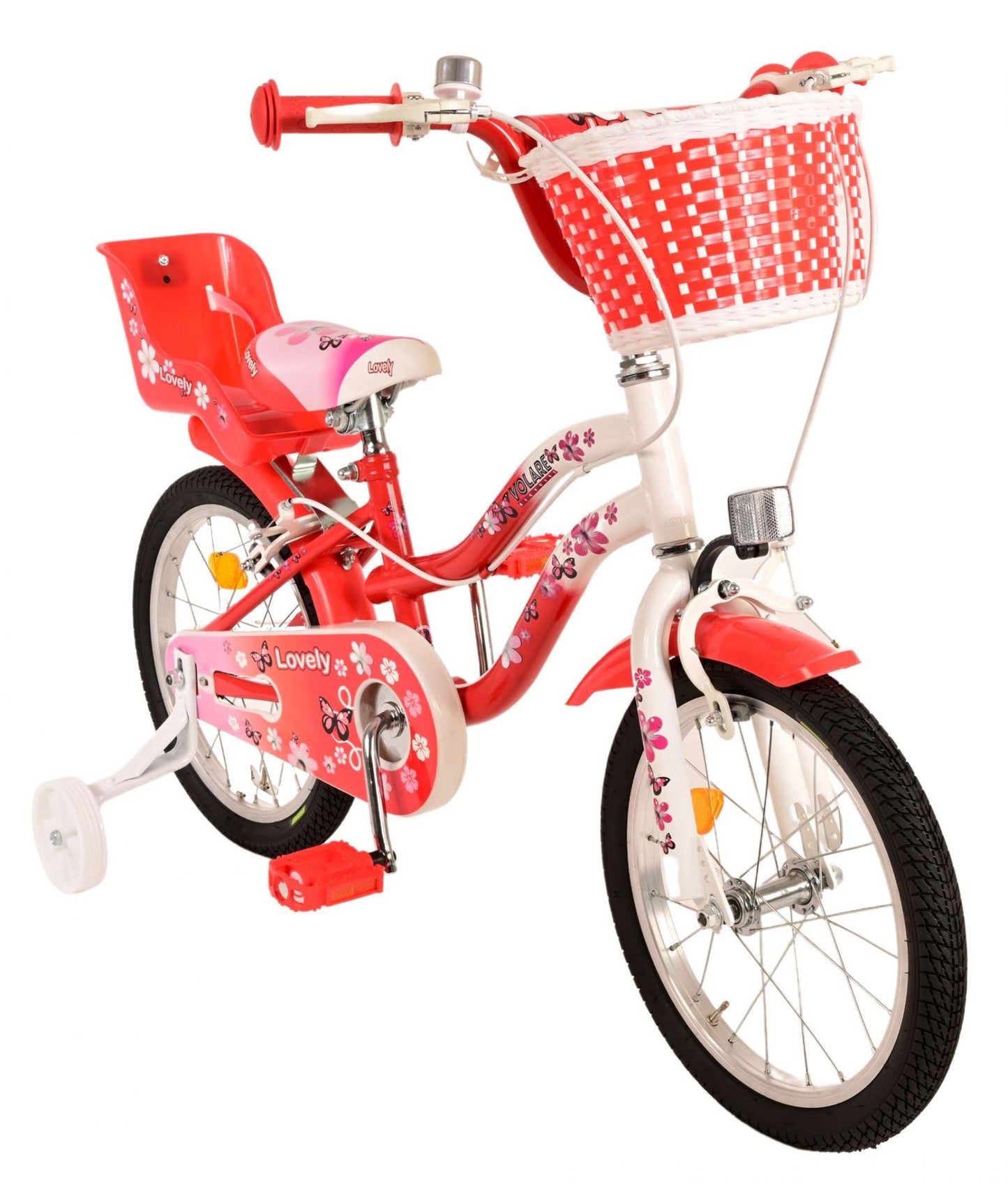 Volare Lovely Kinderfiets - Meisjes - 16 inch - Rood Wit - Twee Handremmen