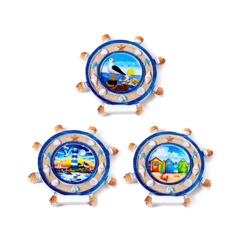 Zee strand souvenir magneet scheepswiel zeegezichten