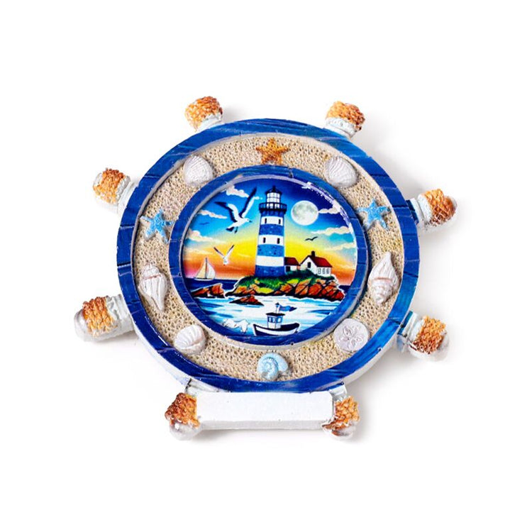 Zee strand souvenir magneet scheepswiel zeegezichten