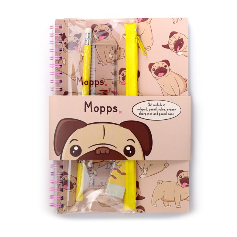 Mopps mopshond spiraal gebonden a5 notitieboekje 6-delige schrijfset
