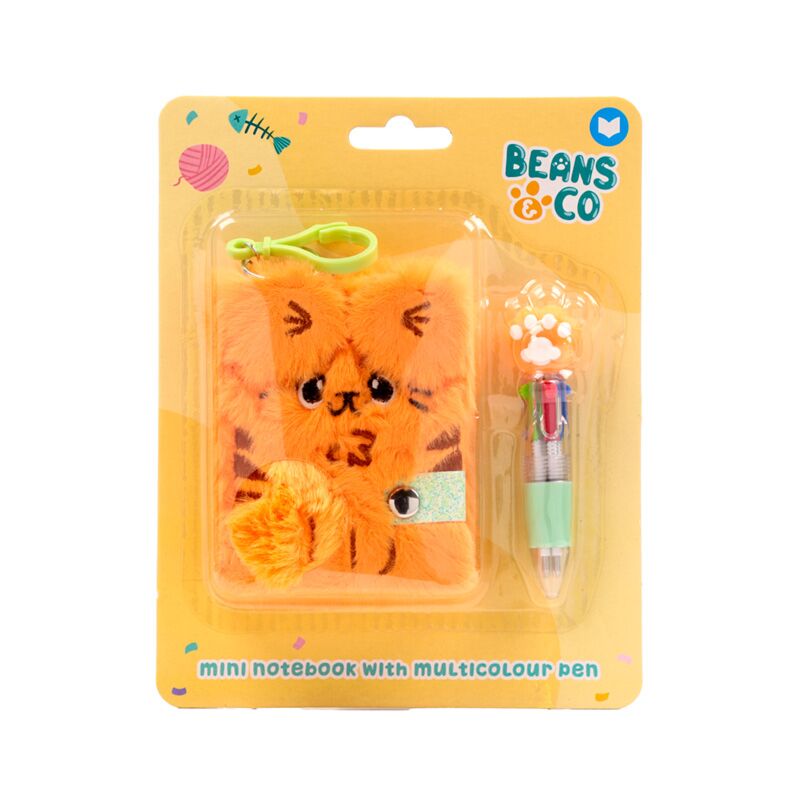 Beans co katten plush a7 mini notitieboekje a7 4-kleuren pen