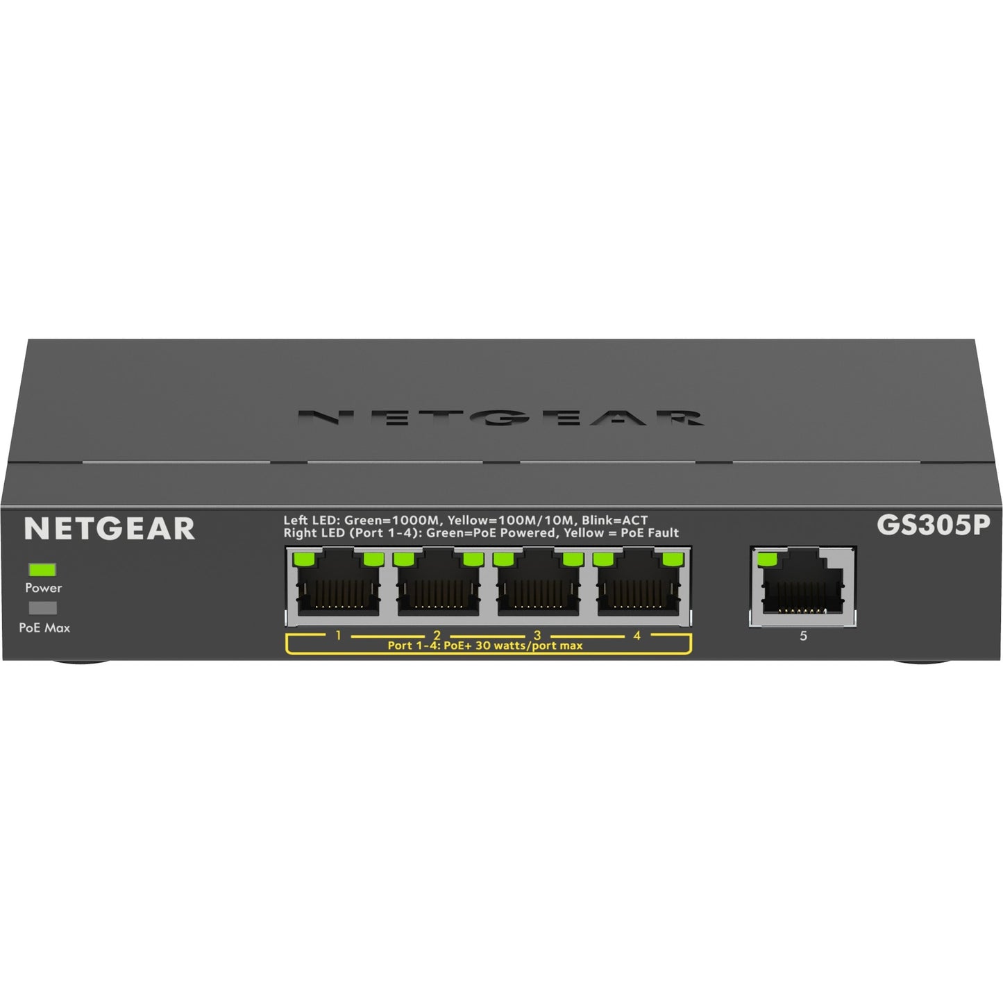 Netgear 5-port poe+ gigabit ethernet soho unmanaged switch (gs305p) (zwart)