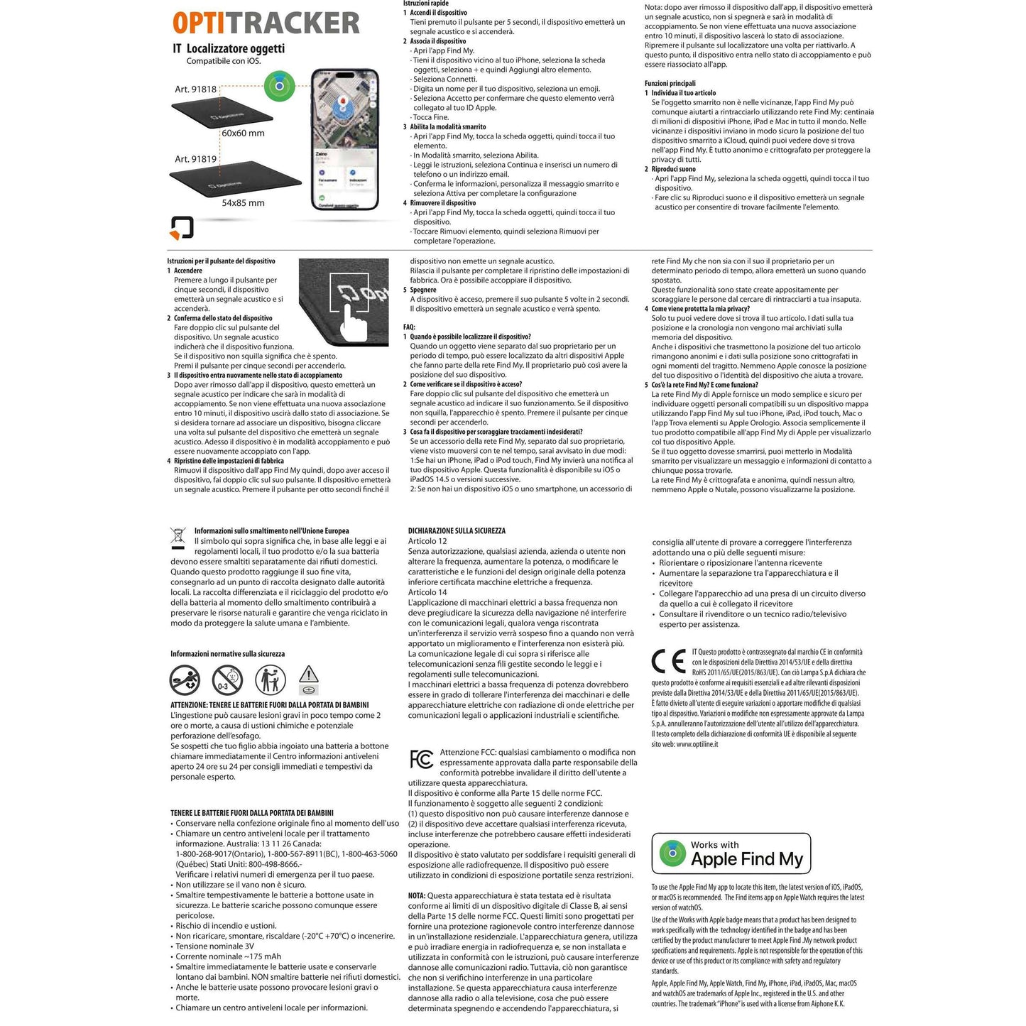 Optiline tracker compact, ultra-thin adhesive locator