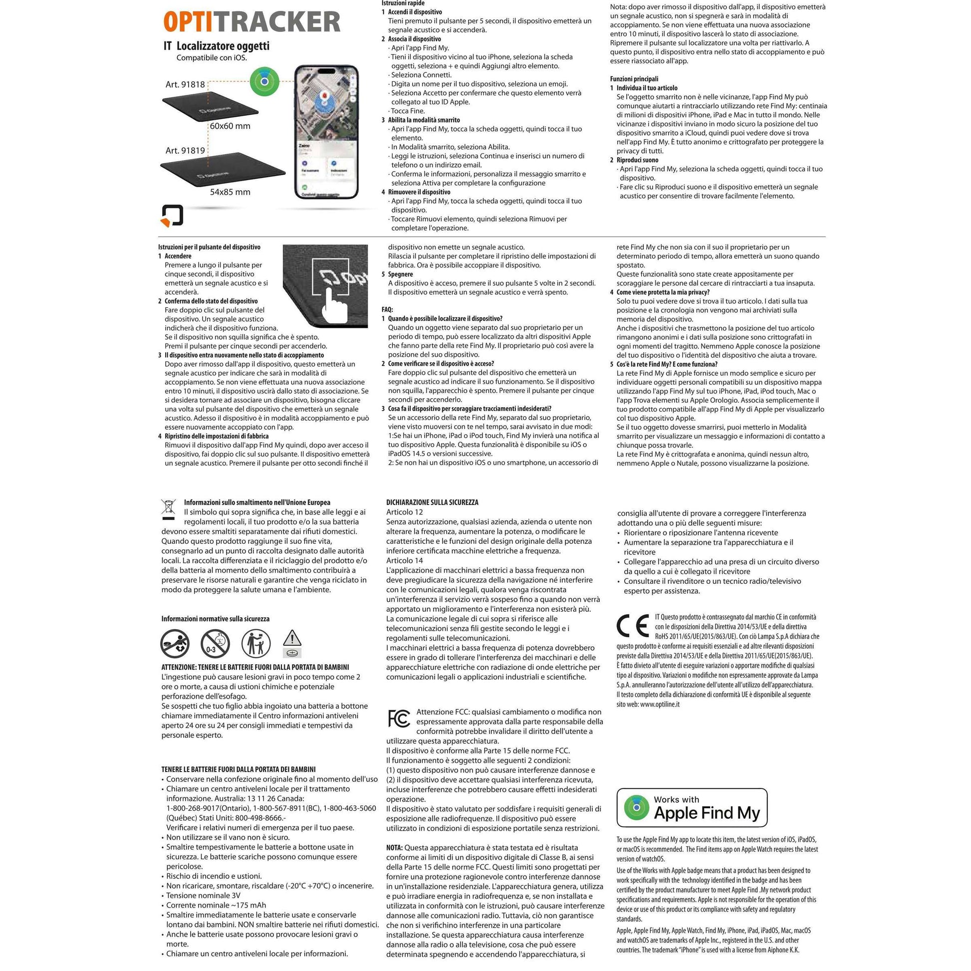 Optiline tracker compact, ultra-thin adhesive locator