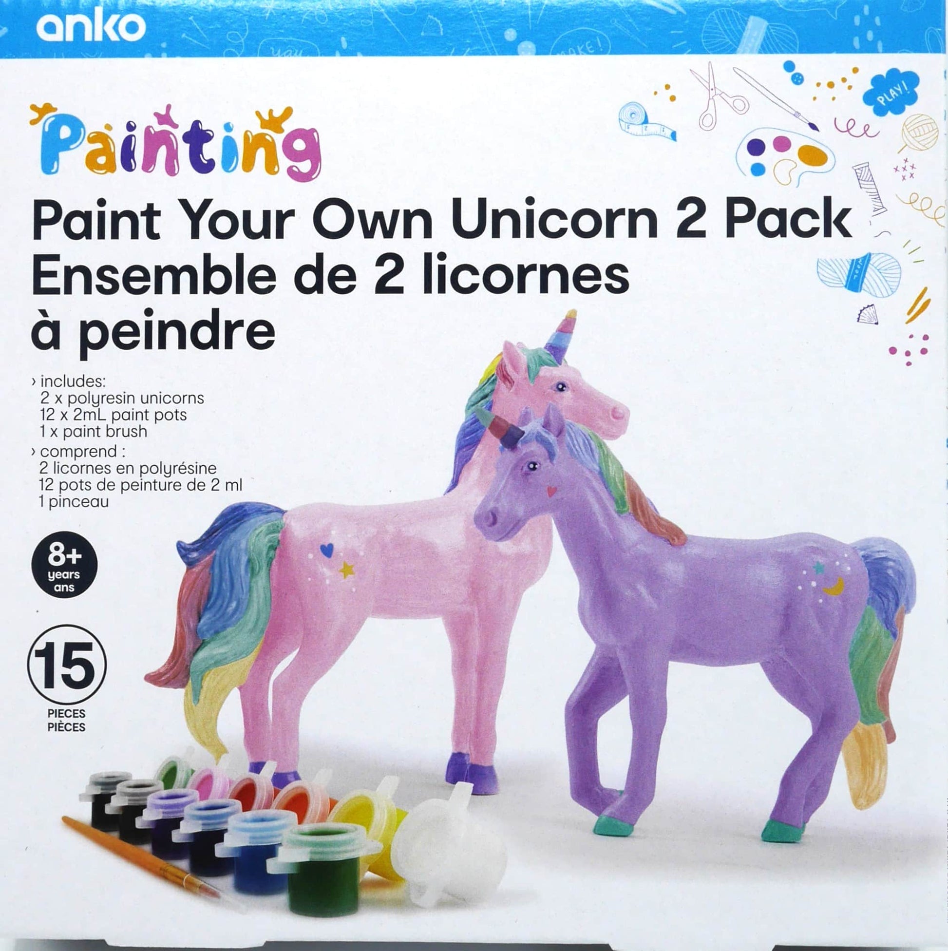 Playgo 2 eenhoorns van polyhars om in je eigen kleuren te schilderen