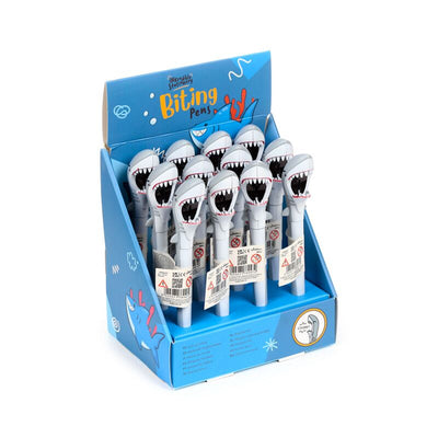 Bijtende haai plastic pen - blauw