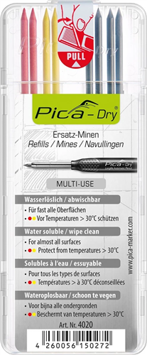 Pica vullingenset | 4x zwart, 2x rood, 2x geel | vochtig afneembaar 8 stiften set | 1 stuk - 4020 4020