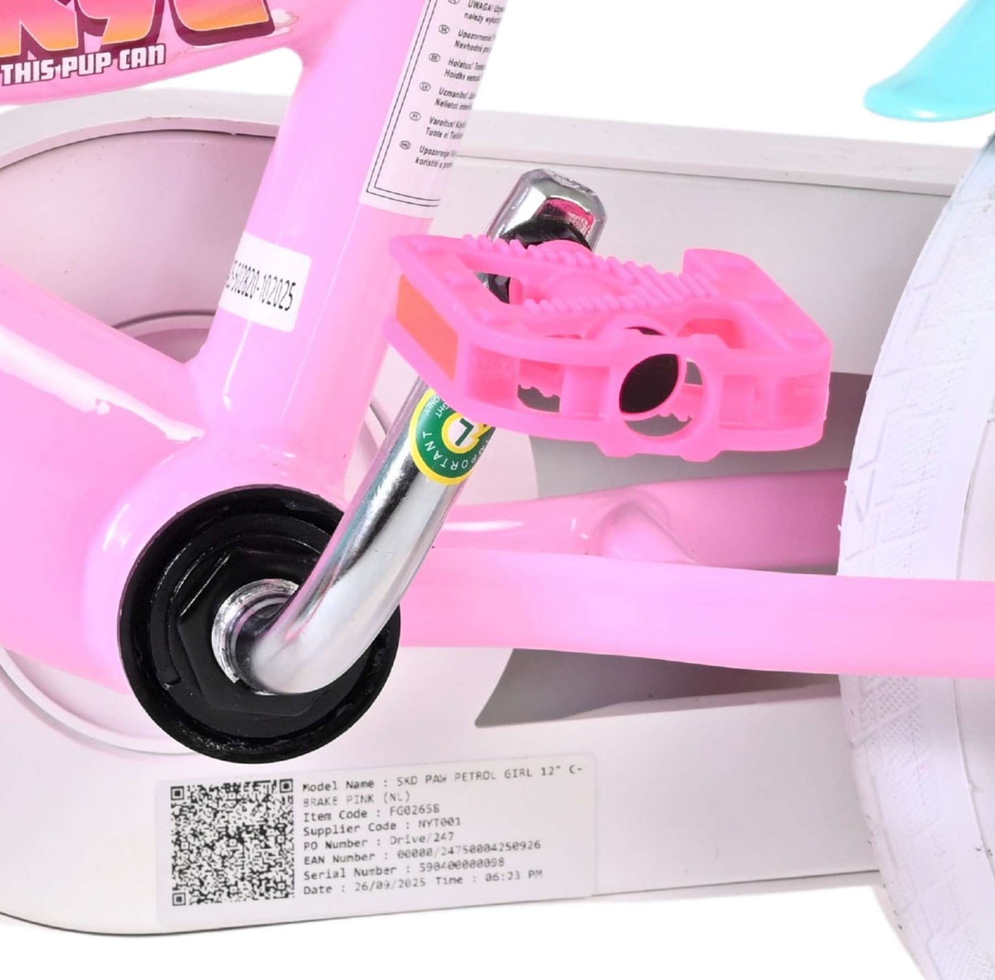 Volare paw patrol kinderfiets - meisjes - 12 inch - roze