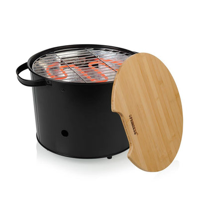 Princess 112240 hybrid bucket barbecue | elektrisch | houtskool (zwart, ø 32 cm | incl. luxe bamboe serveer- en snijplank)