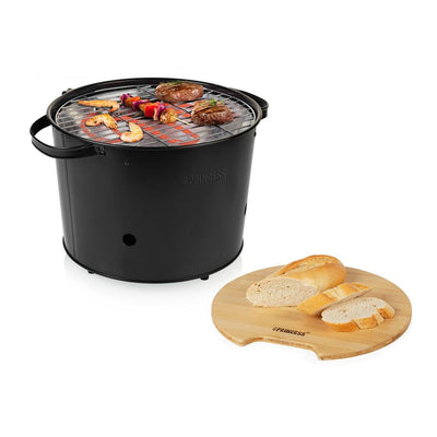 Princess 112240 hybrid bucket barbecue | elektrisch | houtskool (zwart, ø 32 cm | incl. luxe bamboe serveer- en snijplank)