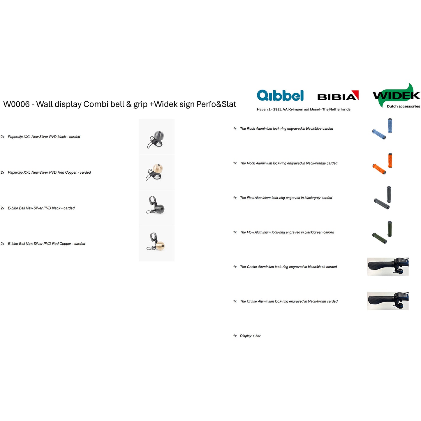 Qibbel widek wandpresentatiebeugel bel grip, bordje, perfo slat