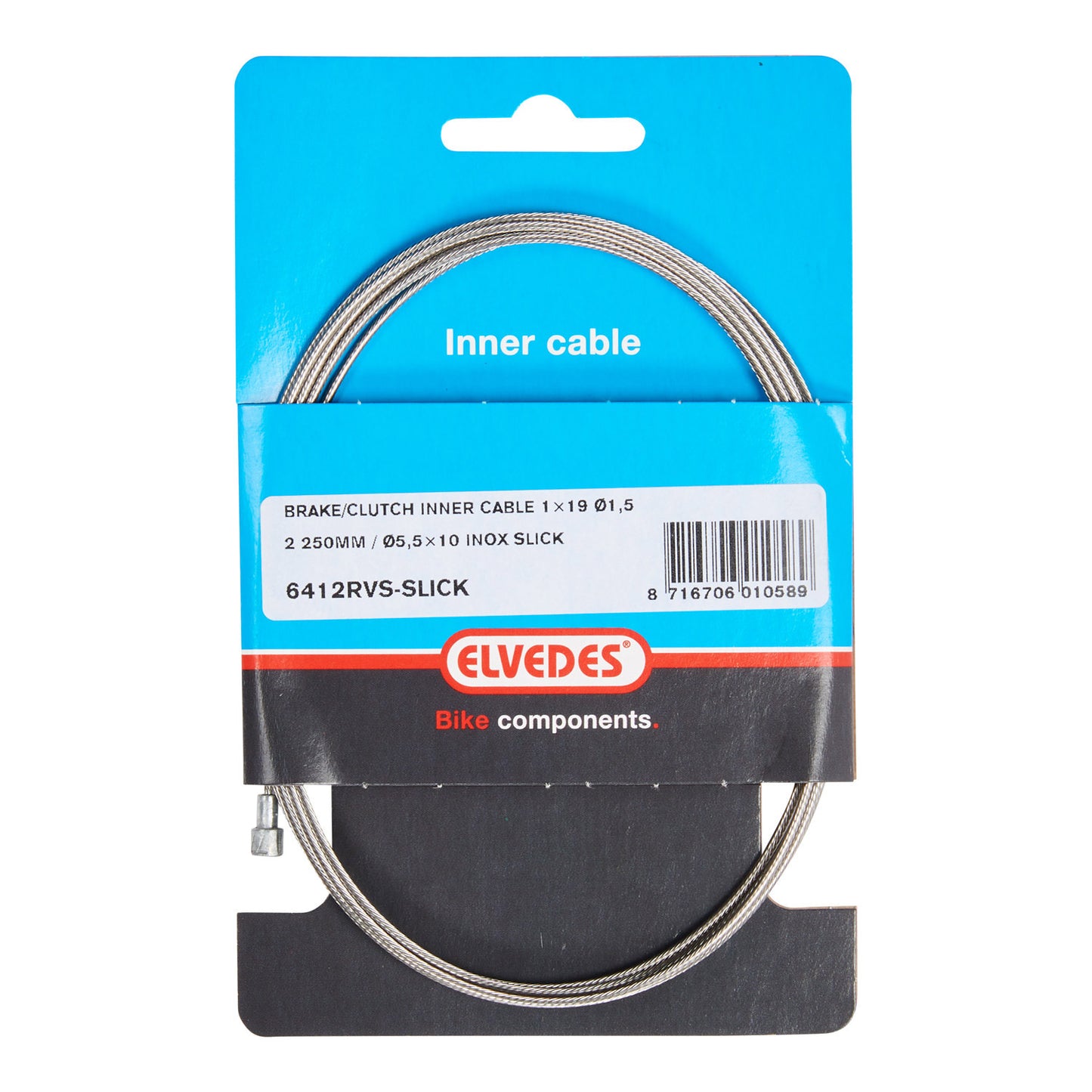 Elvedes Rem binnenkabel 2250mm RVS V-nippel 6412RVS-SLICK