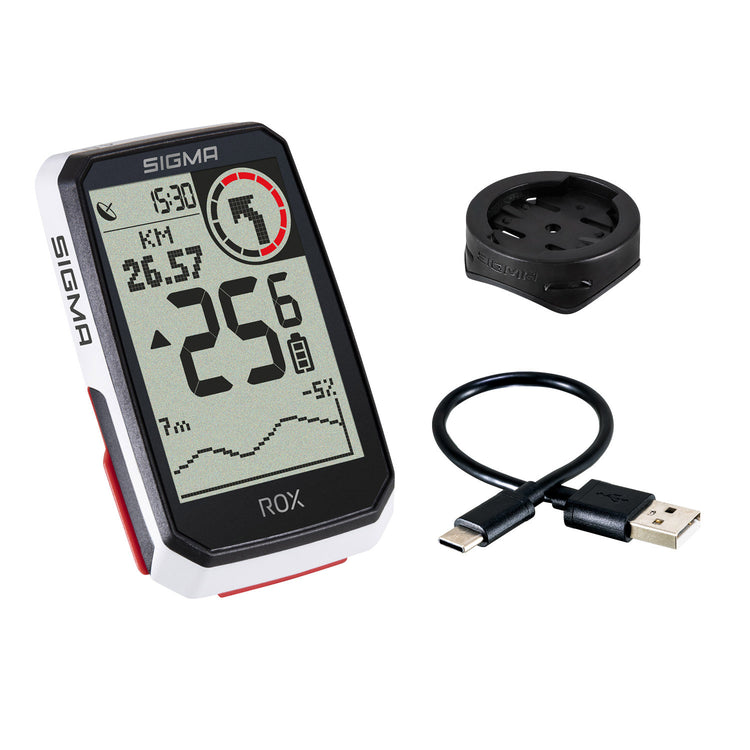Sigma rox 4.0 gps zw wit standaard stuurhouder + usb-c oplaadkabel