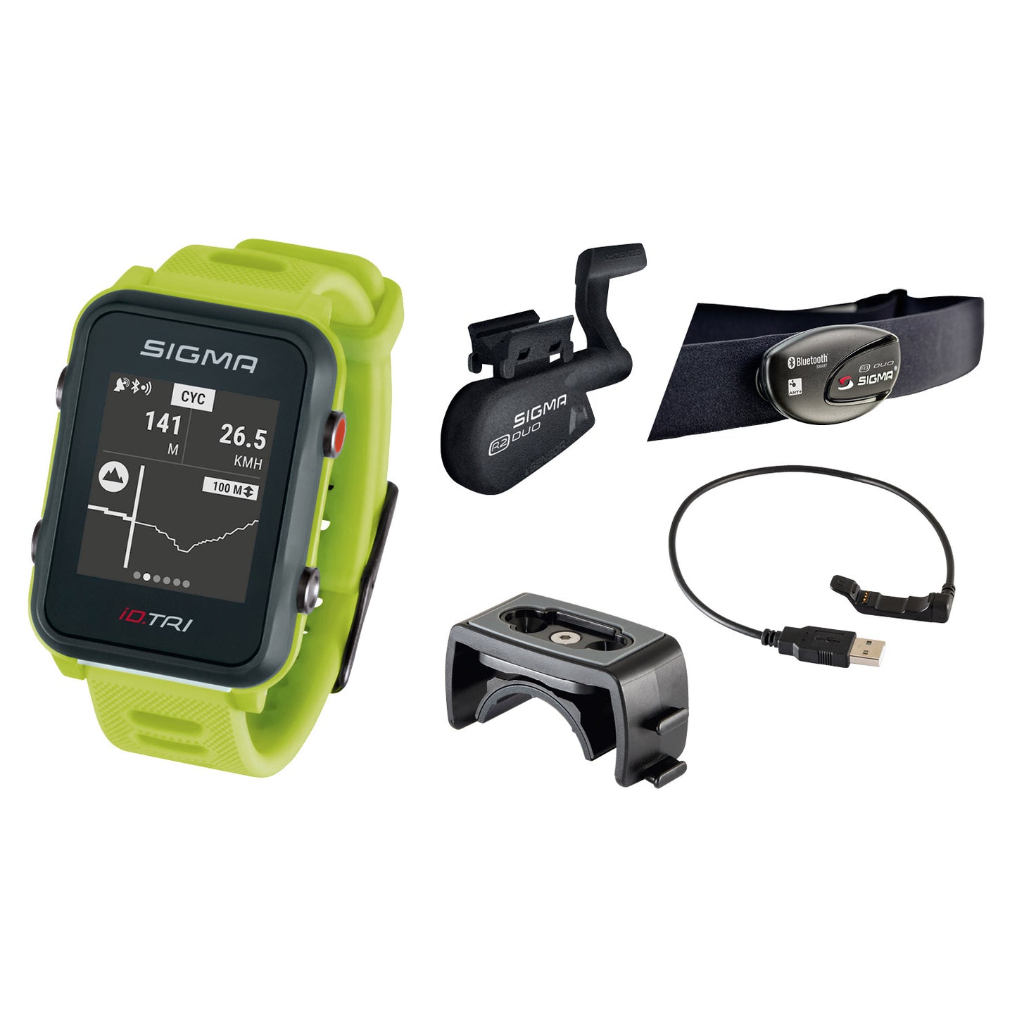Sigma id.tri neon green basic zs harts gps acti ant+ ble + sensorset