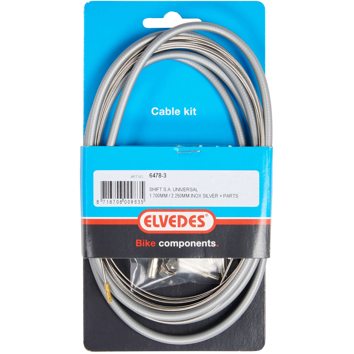 Versnellingskabelset Elvedes 1700 2250 mm universeel Sturmey Archer RVS - zilver (op kaart)
