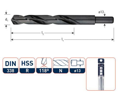 Rotec spiraalboor din338 hss-r 25.0mm afgedraaid
