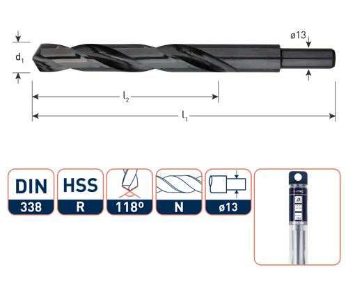 Rotec spiraalboor din338 hss-r 15.0mm afgedraaid
