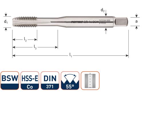 Rotec machinetap din371 7 16 bsw doorlopend