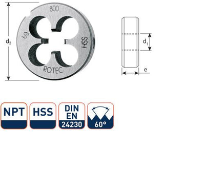 Rotec ronde snijplaat npt 1 16 hss