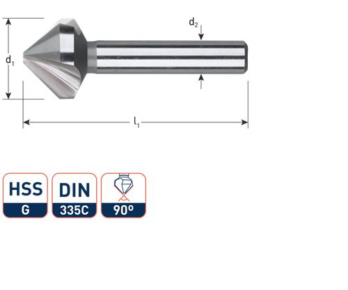 Rotec verzinkfrees 90gr. 3-snijder 25.0mm