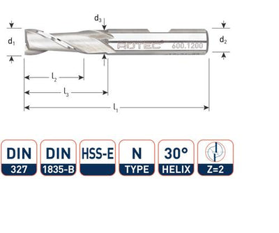 Rotec spiebaanfrees kort din327 6.0mm weldon (u)