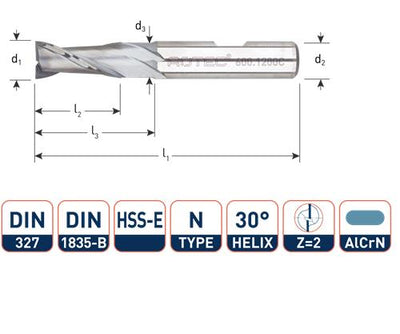 Rotec spiebaanfrees kort din327 4.0mm weldon gecoat (u)