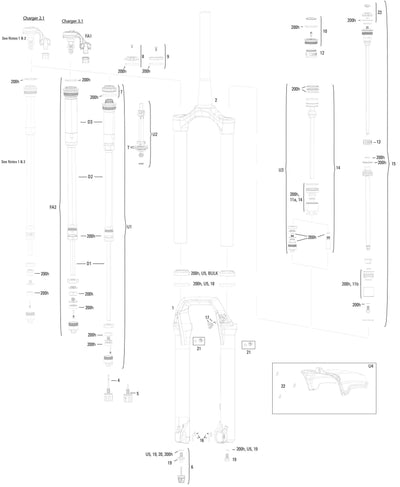 Rockshox verende voorvork zeb select rc susp.fork rs zeb sel.rc 180mm black