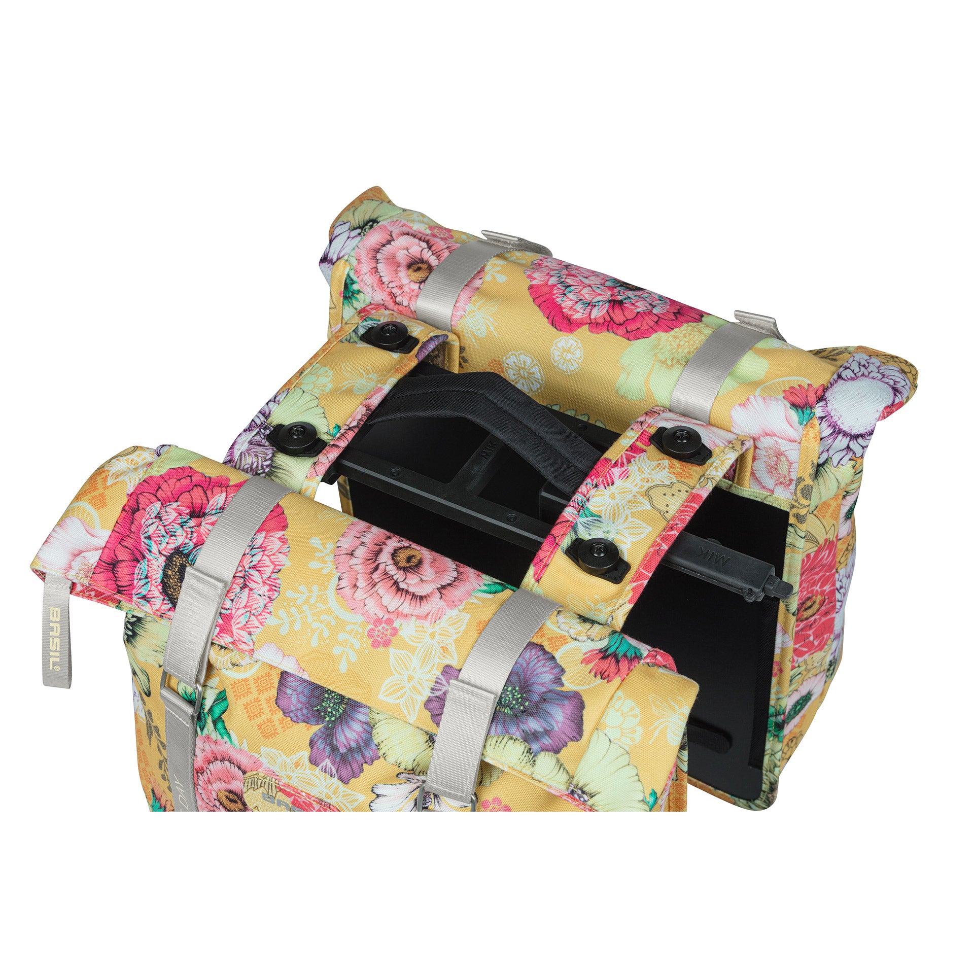 Basil Bloom Field dubbele fietstas, waterdicht, honey yellow, 35L