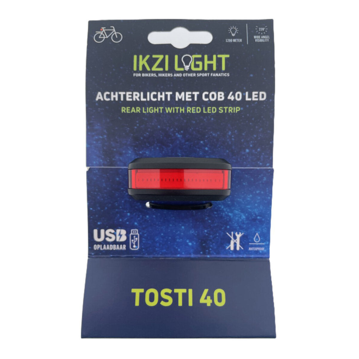 Buzaglo ikzilight achterlicht tosti 40 cob led, usb-oplaadbaar