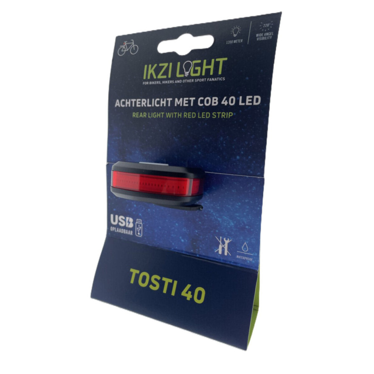 Buzaglo ikzilight achterlicht tosti 40 cob led, usb-oplaadbaar