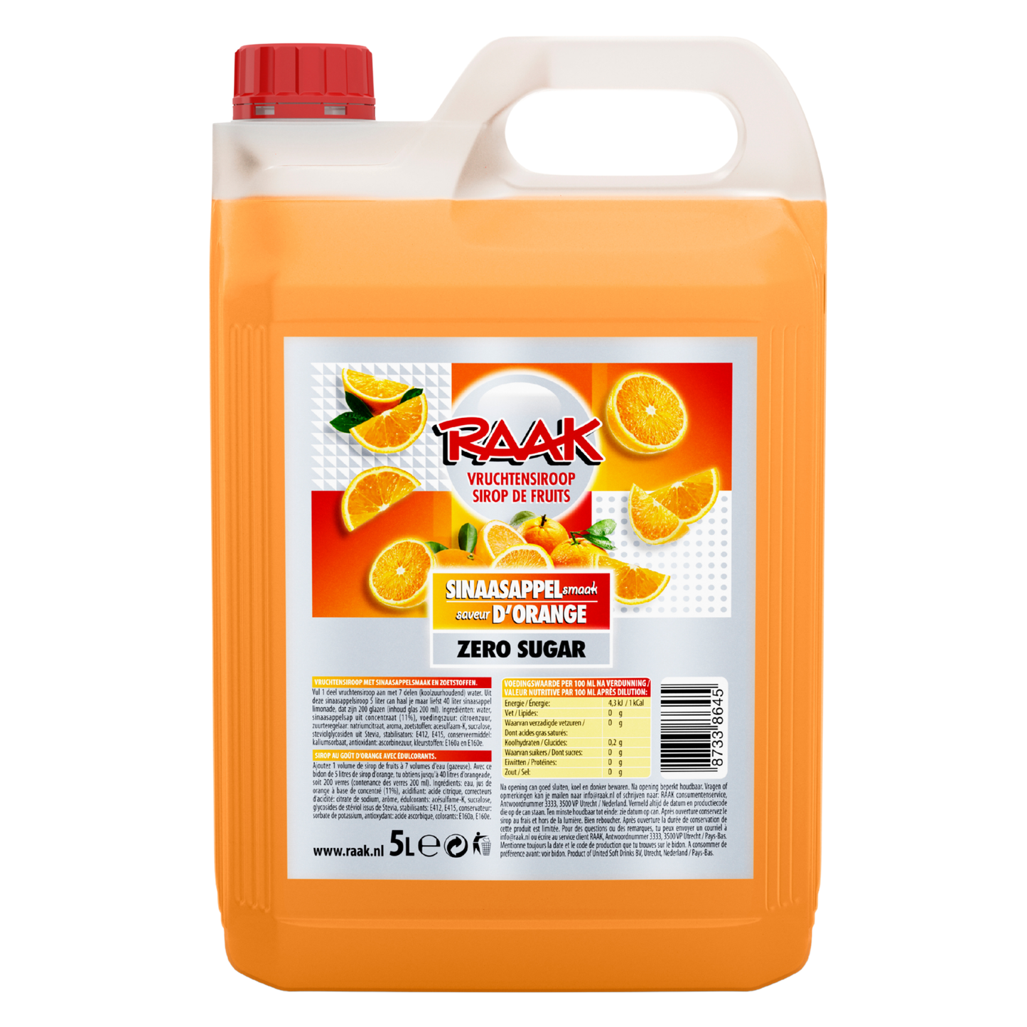 Raak vruchtensiroop zero sugar sinaasappel (5 liter)