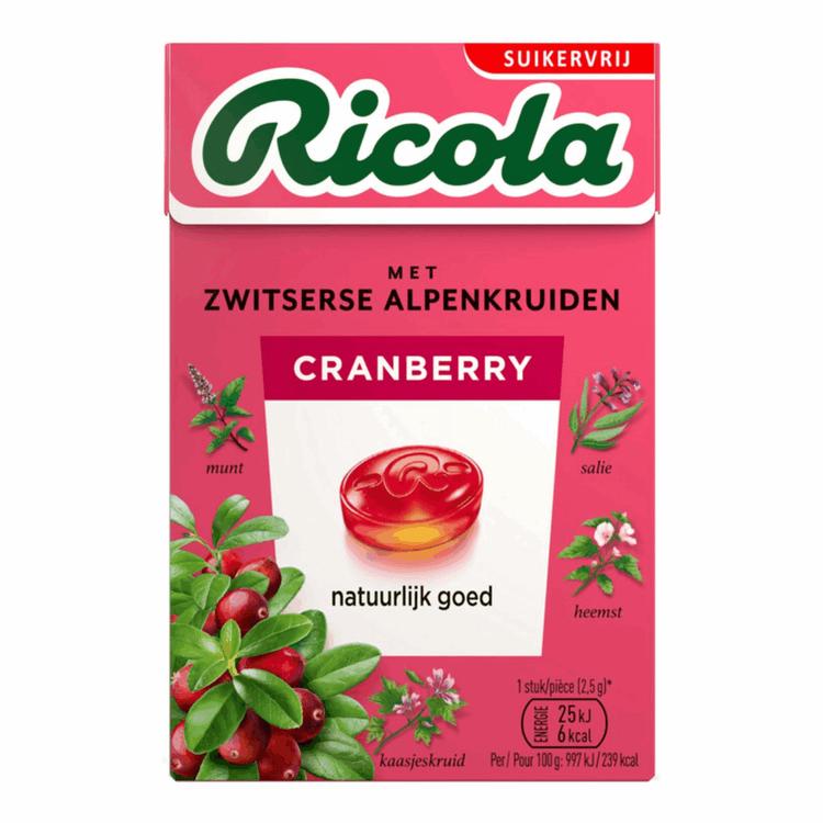 Ricola cranberry suikervrij (20x 50gr)