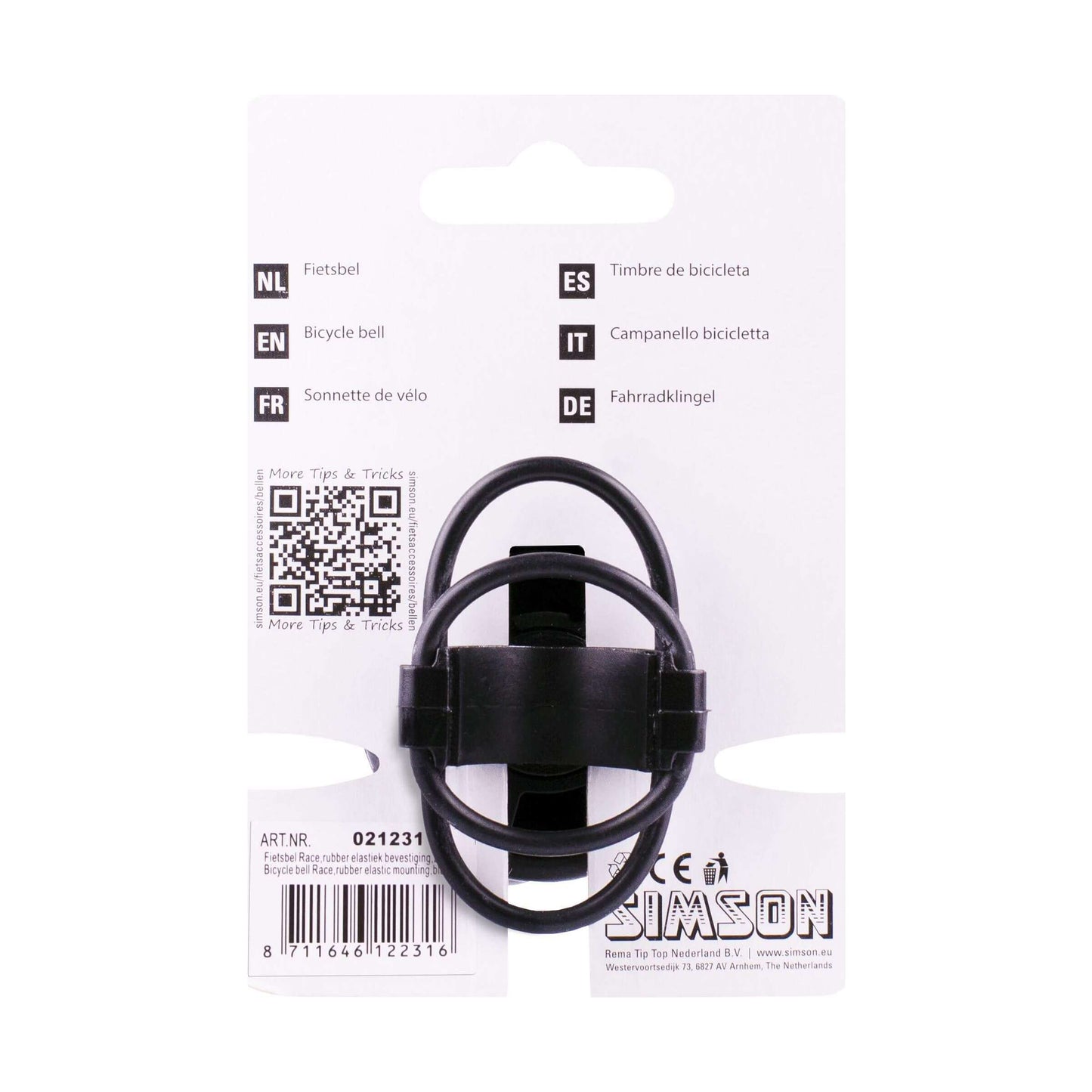 Simson fietsbel Race zwart elastiek bevestiging op kaart