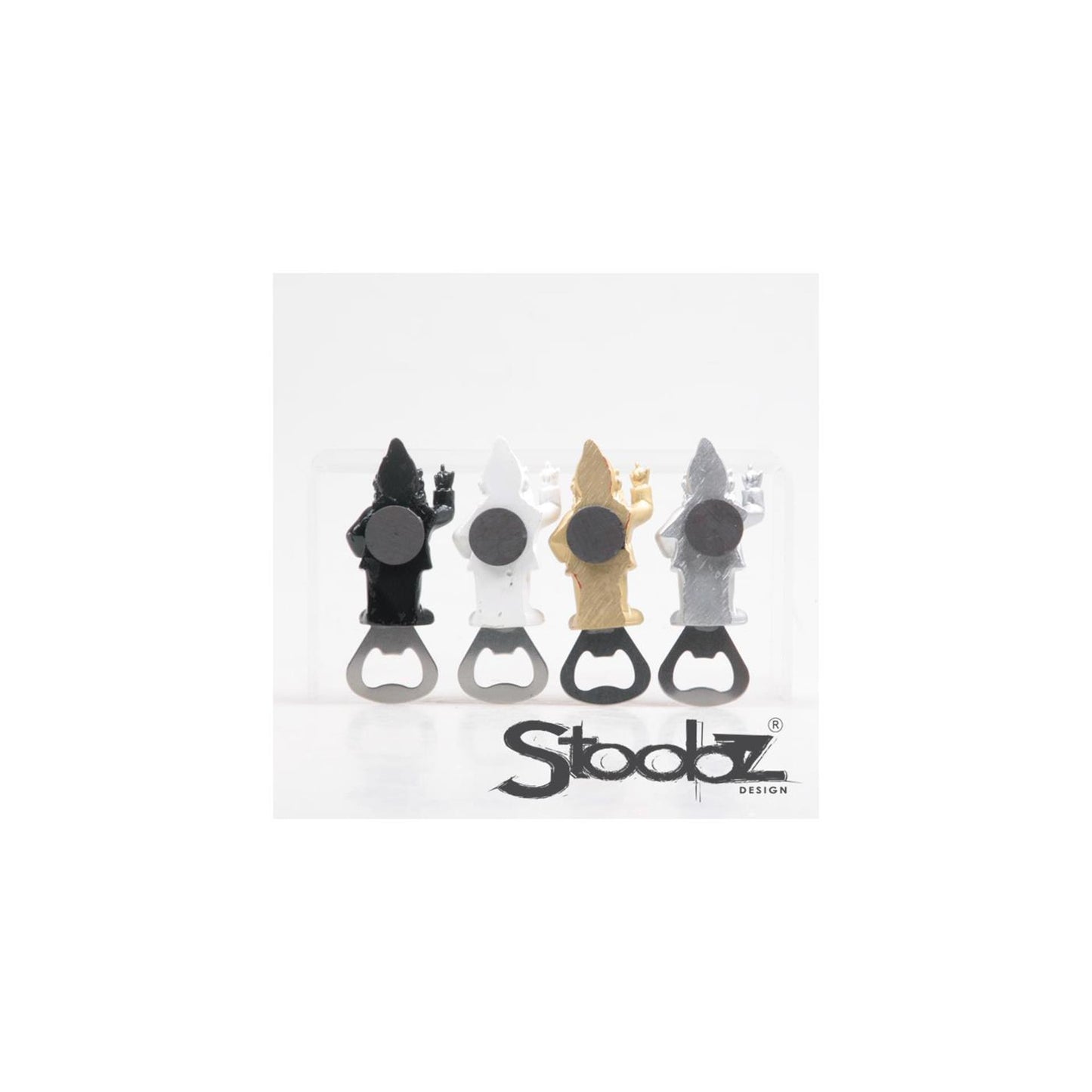 Stoobz design stoobz kabouter f*ck you flesopener met magneet 9cm zwart wit zilver goud