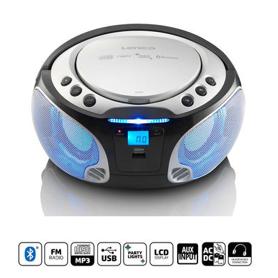 Lenco scd-550si draagbare fm-radio cd mp3 usb bluetooth-speler® met led-verlichting zilver - scd-550si
