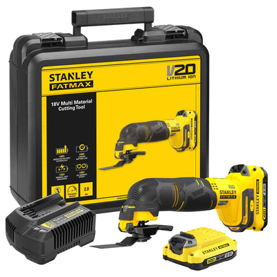 Stanley fatmax v20 18v multitool multifunctioneel gereedschap (geel zwart, koffer, 2 accu's (2.0ah) en oplader (2a) inbegrepen)