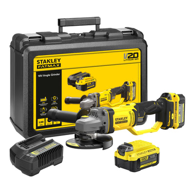 Stanley fatmax v20 18v haakse slijper (geel zwart, koffer, 2 accu's (4.0ah) en oplader (4a) inbegrepen)