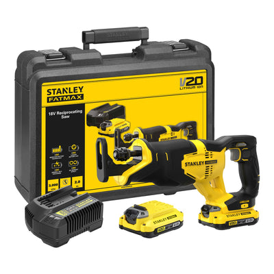 Stanley fatmax v20 18v reciprozaag (geel zwart, koffer, 2 accu's (2.0ah) en oplader (2a) inbegrepen)