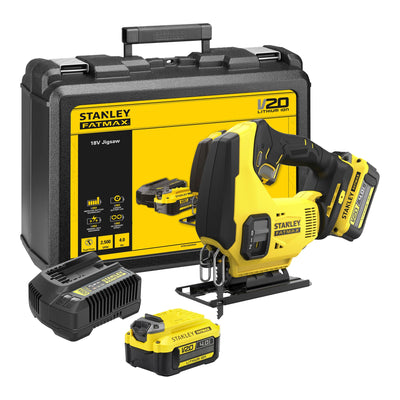 Stanley fatmax v20 18v decoupeerzaag (geel zwart, koffer, 2 accu's (2.0ah) en oplader (4a) inbegrepen)
