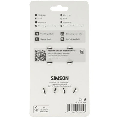 Simson verlichtingsset bullet batterij led 2,5 1,5lux
