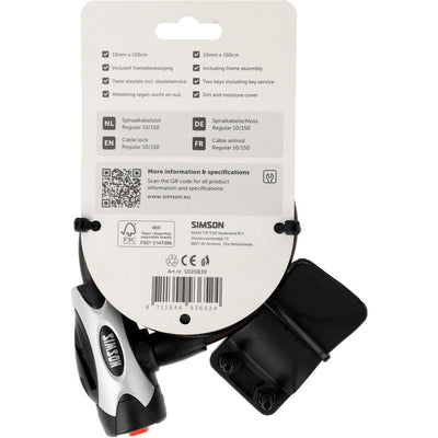 Simson spiraalkabelslot regular size xl 10mm x 150cm